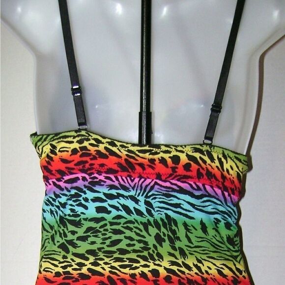 Rampage Rainbow Animal Print Babydoll Set Size M Women's Lingerie Thong - Picture 3 of 4